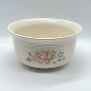 Vintage Pfaltzgraff Tea Rose Beige Stoneware Round Serving Bowl USA Floral Dish